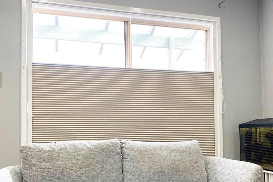 Honeycomb cellular blinds fitted to a large window in a Canberra home for energy efficiency